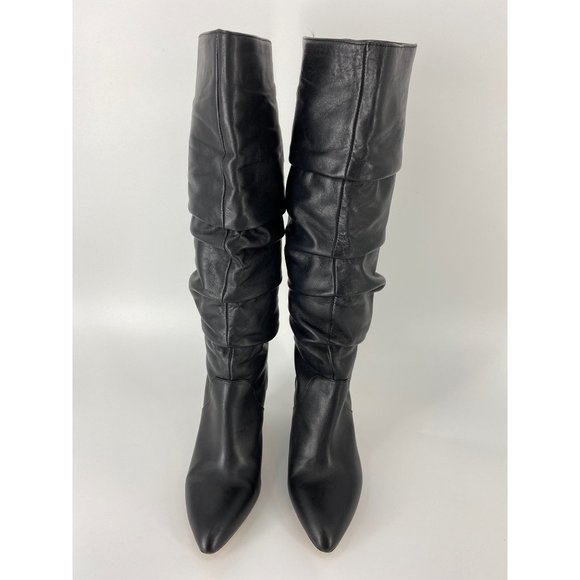 Antonio Melani Sapphiras Leather Slouch Dress Boots w/Stacked Heel Black 7M - Picture 4 of 8